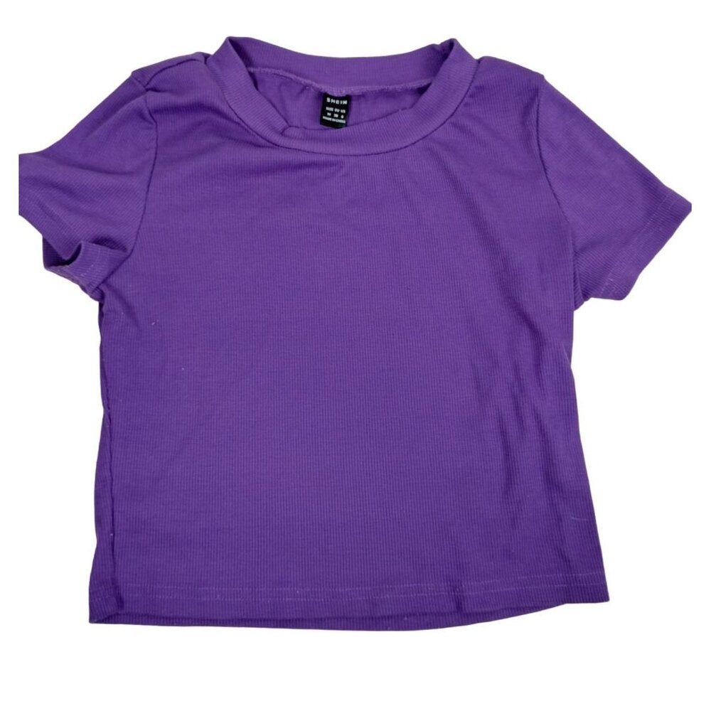 Shein Misses Size 6 Purple Ribbed Short Sleeve Tee